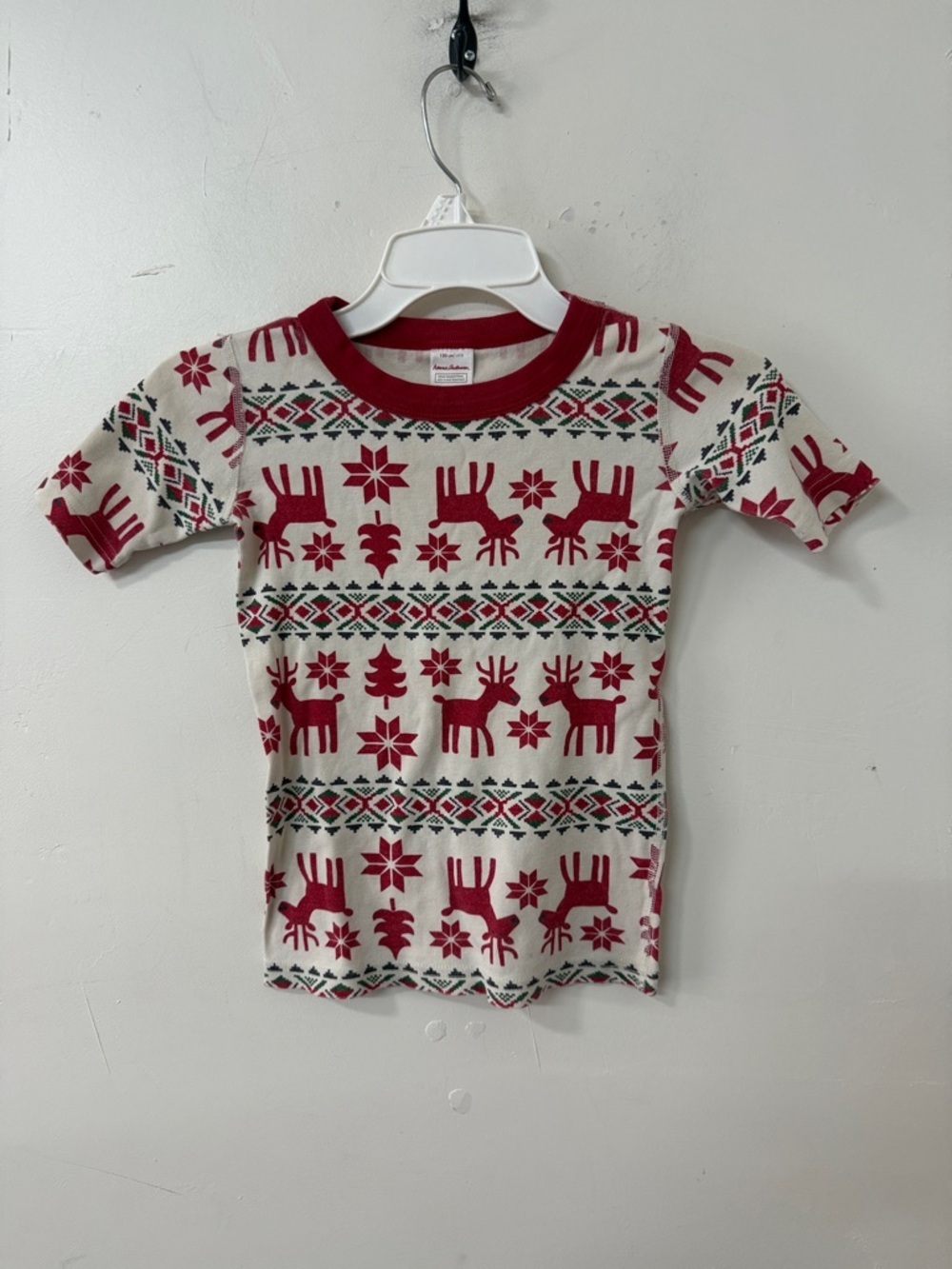 Hanna Andersson Red and White Reindeer Print Kids Top